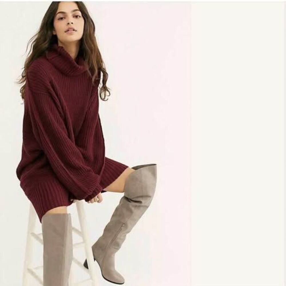 Free People Burgundy swim too deep oversized Turtleneck Sweater tunic or dress